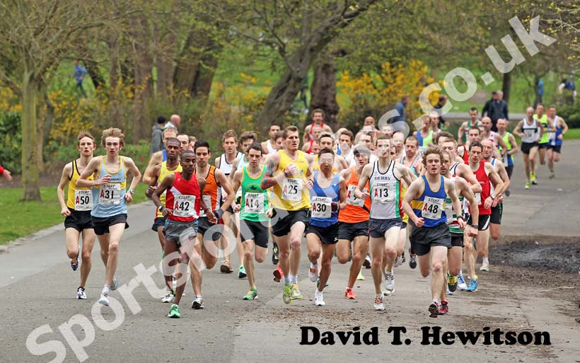 Soon after the start of the Northern 12 Stage Road Relay, Sefton Park, Liverpool.